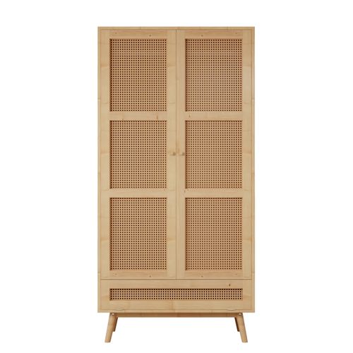 Armoire 90x45x183 Cm, 3 Portes, Tringle, Panneaux De Particules, Pe Rotin, Couleur Bois