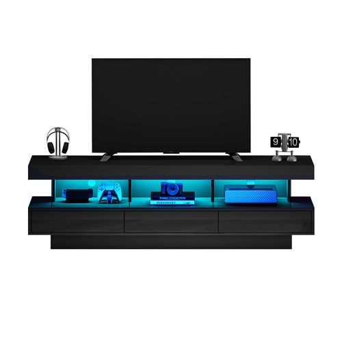Meuble TV 160x38x50,5 Cm, 3 Tiroirs + 3 Niches, LED Bluetooth, Panneau De Particules, Noir