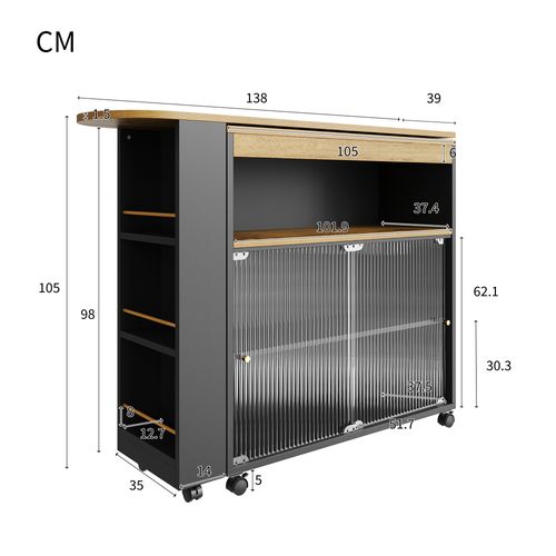 Table De Bar Extensible 138-204x39x105 Cm, Étagères Avec LED Et Portes Coulissantes, Mdf, Noir+bois