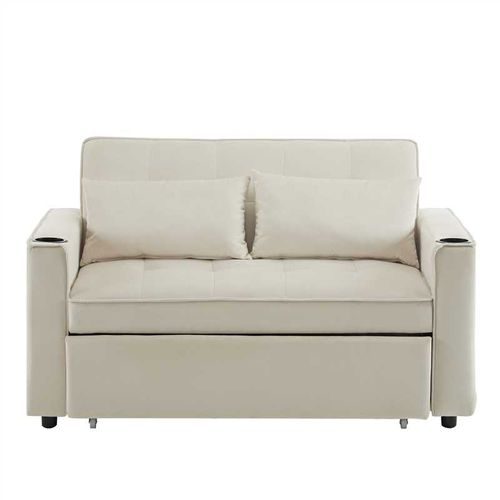 Canapé Gigogne 137x76.5x83 Cm, Convertible 3 Positions, Poches Latérales, Bois, Fer, Velours, Gris