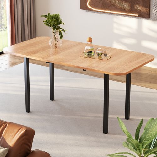 Table à Rallonge 120/160x80x75 Cm, Pour 4-6 Personnes, Support En Alliage, Mdf, Bois+noir