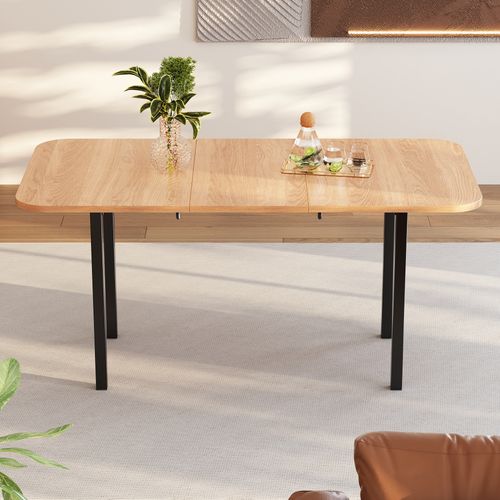 Table à Rallonge 120/160x80x75 Cm, Pour 4-6 Personnes, Support En Alliage, Mdf, Bois+noir
