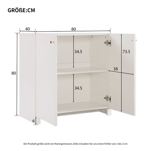 Buffet Bas 80x40x80 Cm, 2 Portes, Rangement Intérieur Spacieux, Panneau De Particules, Blanc