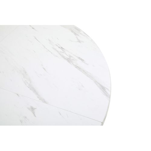 Table à Manger 100x100x75cm, Table Ronde, Pieds En Métal, Motif Marbre, Mdf, Blanc+doré