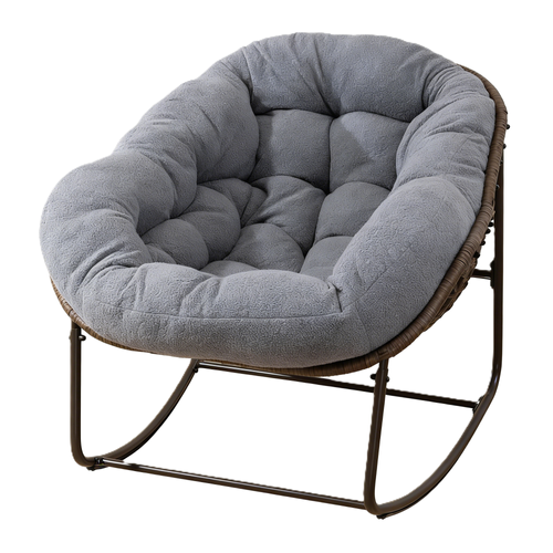 Fauteuil à Bascule 111x94,5x80 Cm, Grand Confort, Rotin Synthétique, Structure Acier, Gris