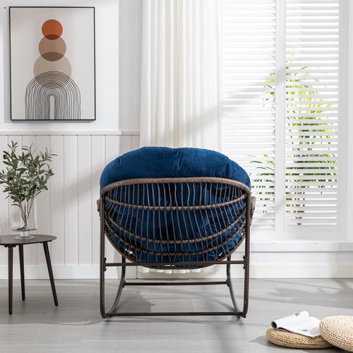Fauteuil à Bascule 111x94.5x80 Cm, Grande Taille Ergonomique, Rotin Synthétique, Acier, Bleu Marine