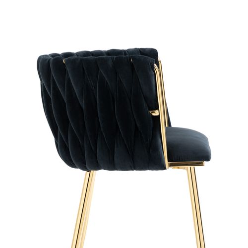 Lot De 2 Chaises 55.5x41x74 Cm, Dossier Tissé En Demi-arc, Pieds Métal, Velours, Noir+doré