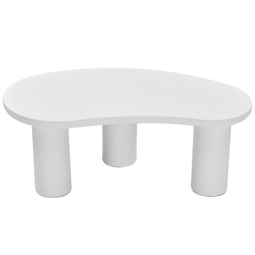 Table Basse 107x57x40,5 Cm, Forme Demi Lune Irrégulière, Plateau Mdf, Pieds Pvc, Léger, Blanc