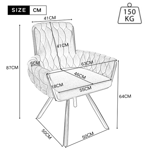 Lot De 6 Chaises 56x58x85 Cm, Dossier Haut Avec Rotation 360 Degrés, Métal, Velours, Beige
