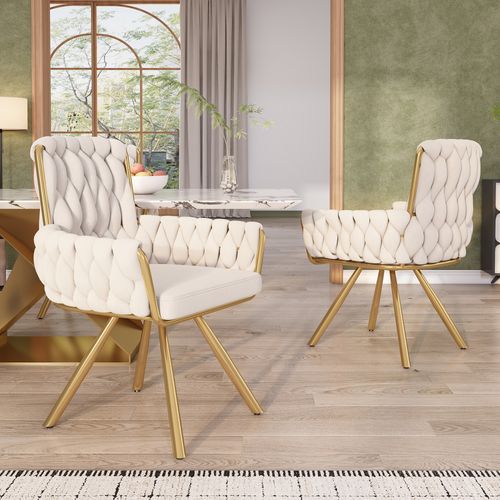 Lot De 6 Chaises 56x58x85 Cm, Dossier Haut Avec Rotation 360 Degrés, Métal, Velours, Beige