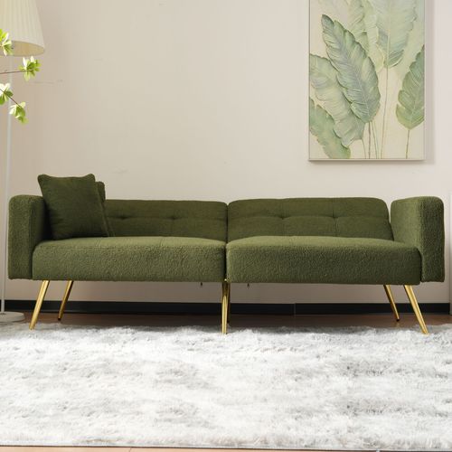 Clic Clac Canapé Convertible 2 Places 175x64x72 Cm, Dossier Réglable, 2 Poches, Tissu Sherpa, Vert