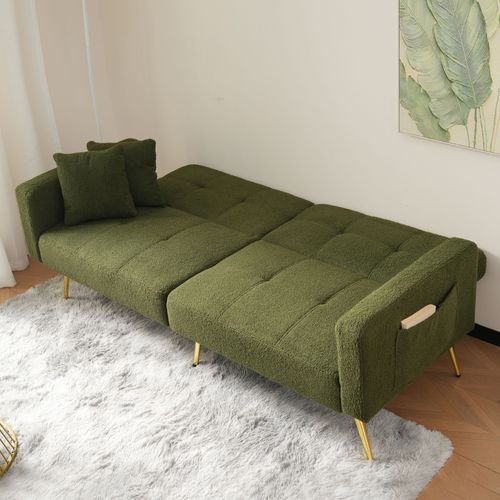 Clic Clac Canapé Convertible 2 Places 175x64x72 Cm, Dossier Réglable, 2 Poches, Tissu Sherpa, Vert