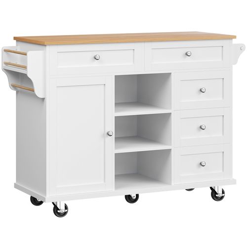 Desserte Moderne 134x46x92 Cm, Rangement, Chariot Multifonction Avec 5 Tiroirs, Mdf, Blanc