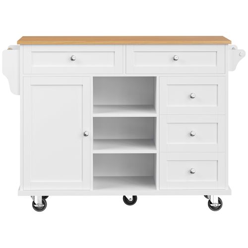 Desserte Moderne 134x46x92 Cm, Rangement, Chariot Multifonction Avec 5 Tiroirs, Mdf, Blanc