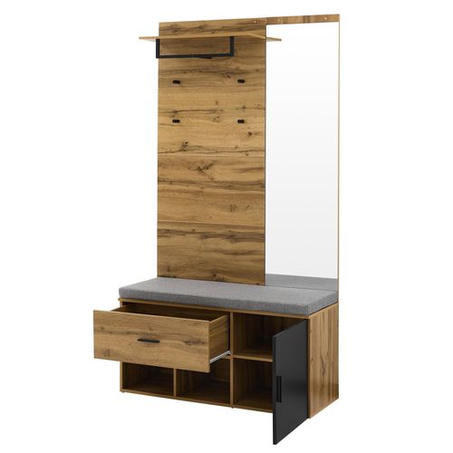 Vestiaire 104x39x190 Cm, Motif Bois, Miroir, Porte, Tiroir, Panneaux De Particules, Bois Foncé