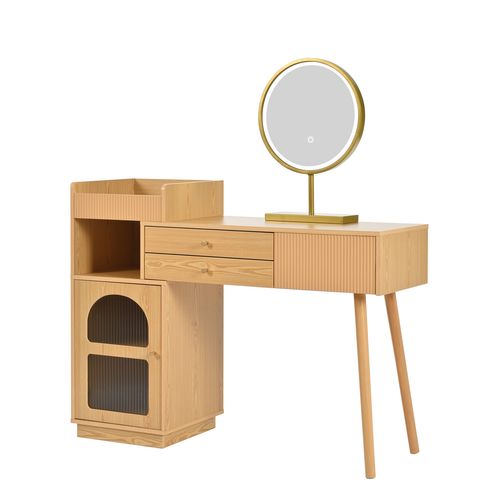 Coiffeuse 120x40x90 Cm, Miroir à LED Réglable, 3 Tiroirs, 3 Niches, Panneaux Particules E1, Bois