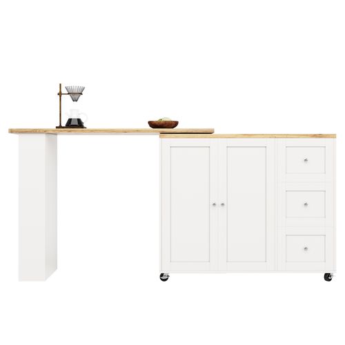 Bar Haute Rotative 135-203 X 39 X 106 Cm Avec Roulettes, Pivotant à 360 Degrés, Mdf, Blanc