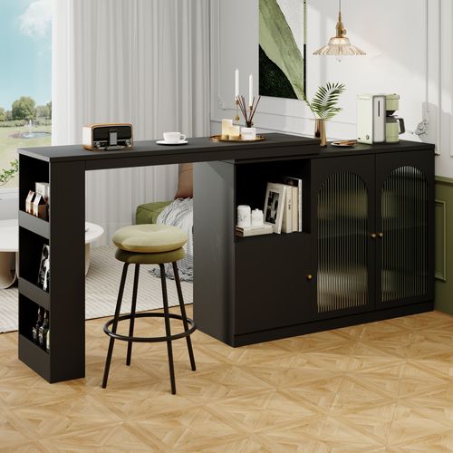 Meuble Bar Rotatif 120x40x103 Cm, Rotation 360 Degrés, Design Moderne, Rangement, Mdf, Noir