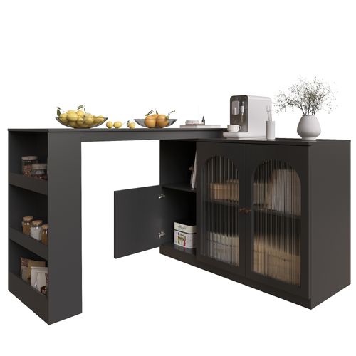 Meuble Bar Rotatif 120x40x103 Cm, Rotation 360 Degrés, Design Moderne, Rangement, Mdf, Noir