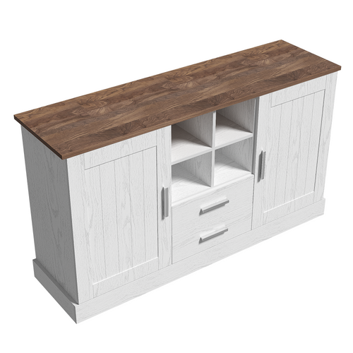 Buffet Bas 140x40x79,5 Cm, 2 Portes, 2 Tiroirs Avec Fermeture Douce, Pb, Couleur Blanc+brun