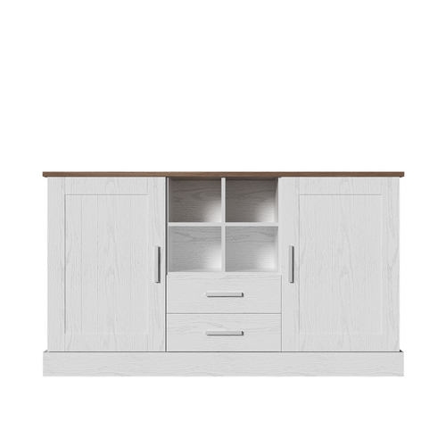 Buffet Bas 140x40x79,5 Cm, 2 Portes, 2 Tiroirs Avec Fermeture Douce, Pb, Couleur Blanc+brun