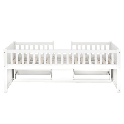 Lit Mi-haut 90x200 Cm, 4 Tiroirs De Rangement, Garde-corps Et Échelle, Bois De Pin Et Mdf, Blanc