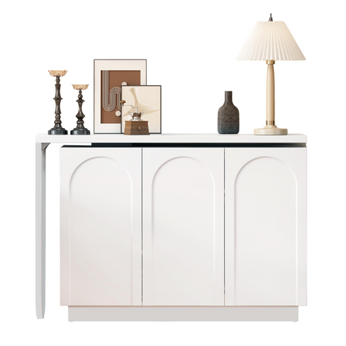 Bureau D’angle Pivotant 110-170x40x75 Cm, Rotation 360 Degrés, 3 Portes, Mdf, Couleur Blanc