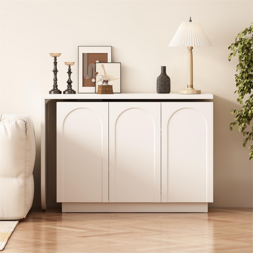 Bureau D’angle Pivotant 110-170x40x75 Cm, Rotation 360 Degrés, 3 Portes, Mdf, Couleur Blanc