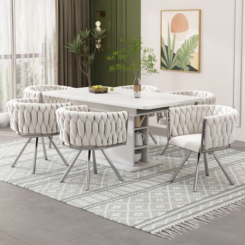 Lot De 4 Fauteuil Contemporain 59x54x72 Cm, Pivotant à 360°, Pieds En Acier Argenté, Velours Beige
