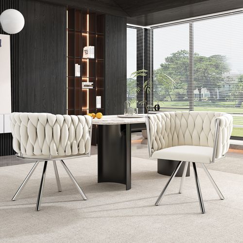 Lot De 4 Fauteuil Contemporain 59x54x72 Cm, Pivotant à 360°, Pieds En Acier Argenté, Velours Beige