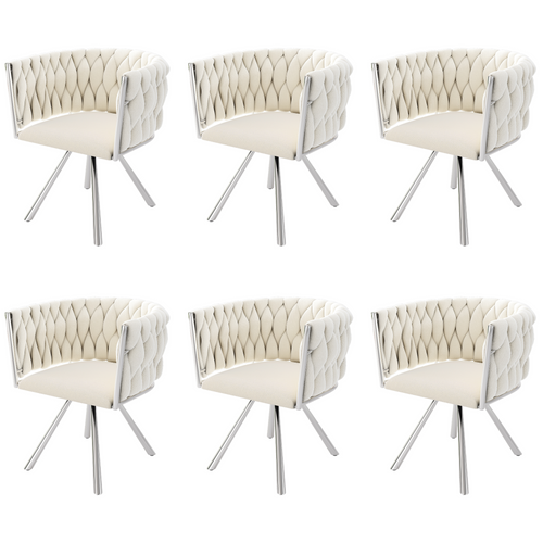 Lot De 6 Fauteuil Contemporain 59x54x72 Cm, Pivotant à 360°, Pieds En Acier Argenté, Velours Beige