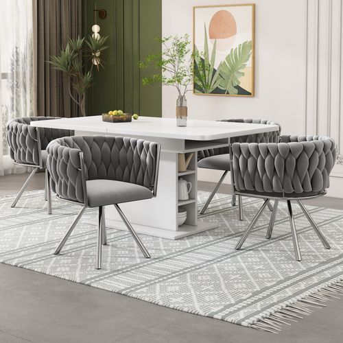 Lot De 2 Fauteuil Contemporain 59x54x72 Cm, Pivotant à 360°, Pieds En Acier Argenté, Velours Gris