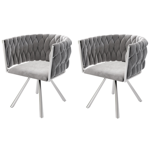 Lot De 2 Fauteuil Contemporain 59x54x72 Cm, Pivotant à 360°, Pieds En Acier Argenté, Velours Gris