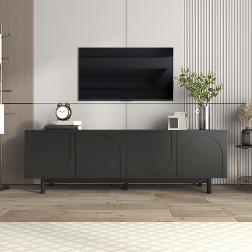 Meuble TV175cm, Bas à Poser, Avec Passe-câble, Porte à Ouverture Par Pression, Aggloméré+mdf, Noir