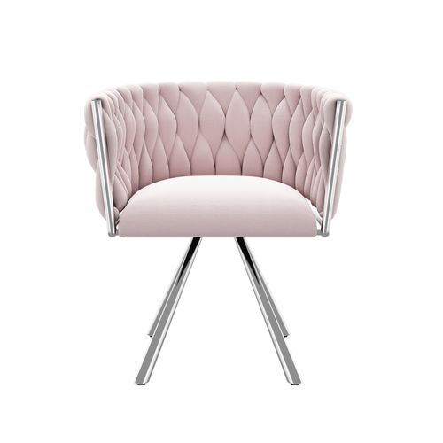 Fauteuil Contemporain 59x54x72 Cm, Pivotant à 360°, Pieds En Acier Argenté, Velours Rose