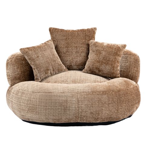 Fauteuil Pouf 108x108x52 Cm, Dossier Haut Ergonomique Avec Accoudoirs, Chenille, Couleur Café