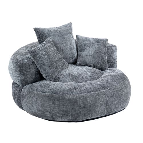 Fauteuil Pouf 108x108x52 Cm, Dossier Haut Et Accoudoirs, Surdimensionné, Mousse, Chenille, Gris