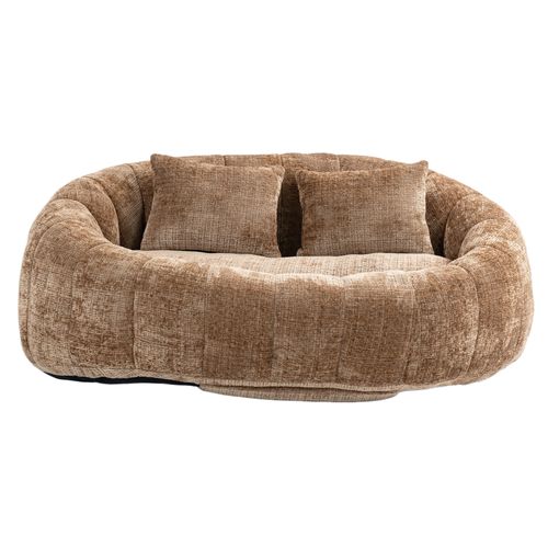 Fauteuil Pouf 144.93x95x62.99cm, Siège 2 Places, Confort Mousse Mémoire, Chenille, Couleur Café