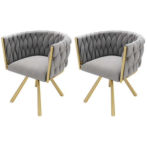 Chaise De Salle à Manger Pivotante 59x54x72 Cm, 2 Pièces, Structure Métal, Velours, Gris Et Doré
