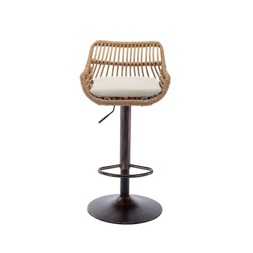 Lot De 2 Tabourets De Bar 48.84x48x109 Cm, Réglable Et Pivotant, Lin Rotin Pe Piètement Métal, Beige