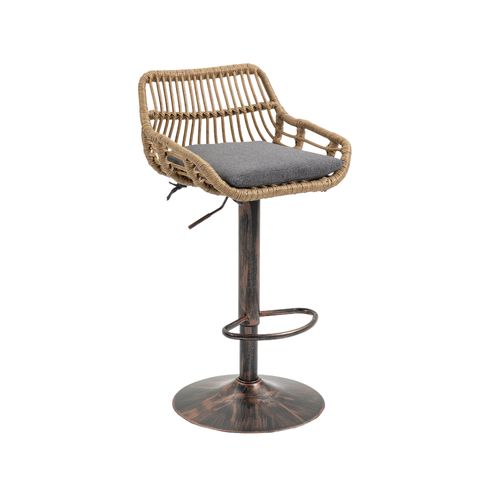 Lot De 2 Tabourets De Bar 48.84x48x109 Cm, Réglables Avec Repose Pieds, Rotin Pe Et Métal, Gris