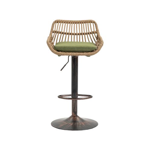 Lot De 2 Tabourets De Bar 48.84x48x109cm, Siège Réglable Avec Repose-pieds, Lin, Métal, Couleur Vert