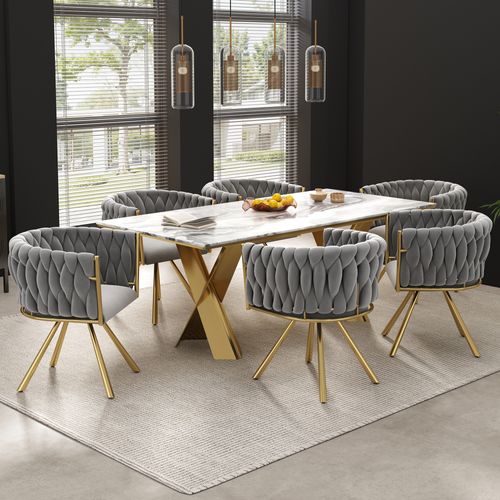 Lot De 4 Chaise De Salle à Manger 59x54x72 Cm, Rotation 360 Degrés, Métal, Velours, Gris Et Doré