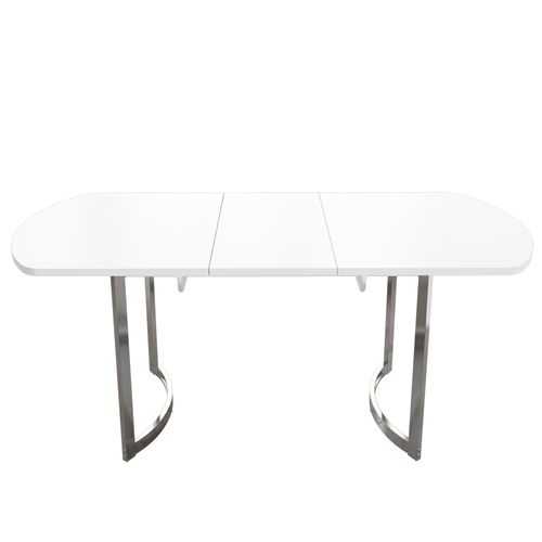 Table Extensible 140/180x80x75.5 Cm, Rallonge Jusqu'à 180 Cm, Pieds Métal Argenté, Mdf, Blanc