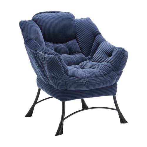 Fauteuil Relax Avec Repose-pieds 80x64x95 Cm, Ergonomique, Poche Latérale, Acier, Bleu Marine