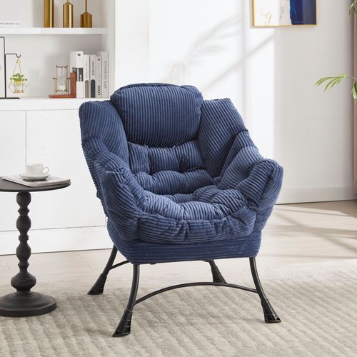 Fauteuil Relax Avec Repose-pieds 80x64x95 Cm, Ergonomique, Poche Latérale, Acier, Bleu Marine
