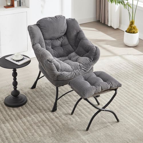 Fauteuil Relax 80x64x95 Cm Avec Pouf 50x45x46 Cm, Dossier Ergonomique, Structure En Acier, Gris
