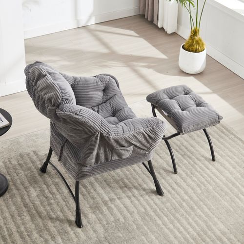 Fauteuil Relax 80x64x95 Cm Avec Pouf 50x45x46 Cm, Dossier Ergonomique, Structure En Acier, Gris