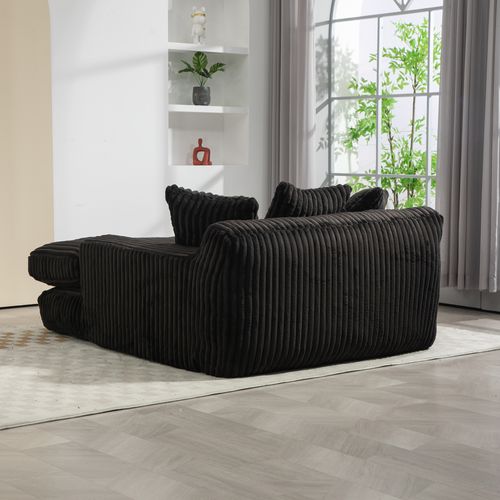 Canapé Simple 155x125x63 Cm, Tissu Velours Côtelé, Structure Mousse Haute Densité, Couleur Noir