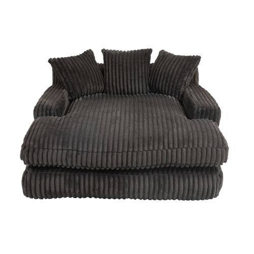 Canapé Simple 155x125x63 Cm, Tissu Velours Côtelé, Structure Mousse Haute Densité, Couleur Noir